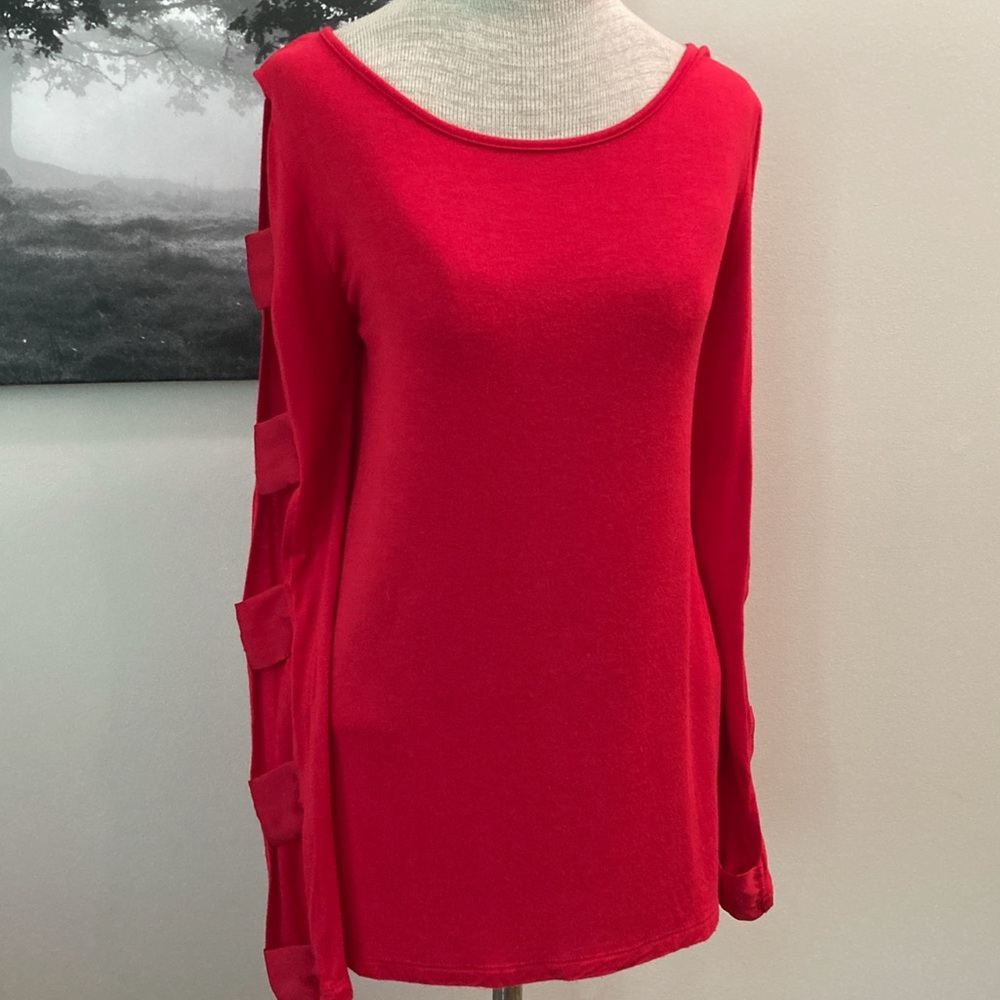 Red Cut-Out Sleeve Top